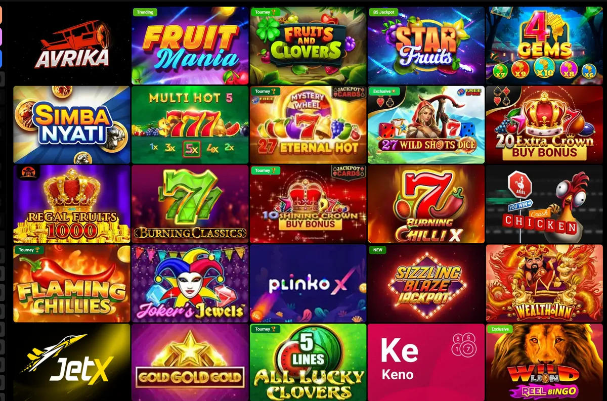 Top games section in the Betx casino lobby