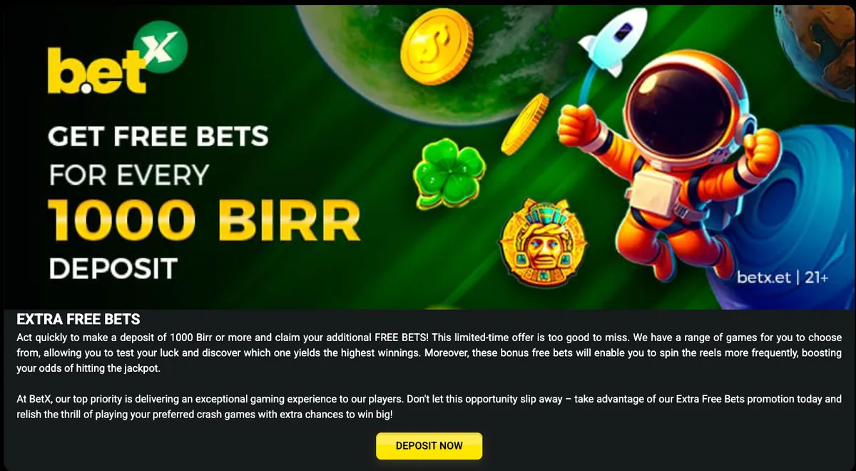 Betx Extra Free Bets offer for every 1000 Birr deposit